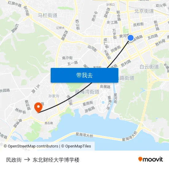 民政街 to 东北财经大学博学楼 map
