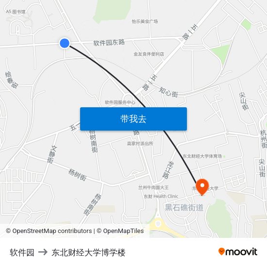 软件园 to 东北财经大学博学楼 map