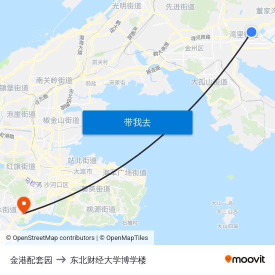 金港配套园 to 东北财经大学博学楼 map