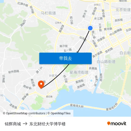 锦辉商城 to 东北财经大学博学楼 map