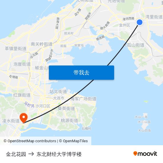 金北花园 to 东北财经大学博学楼 map
