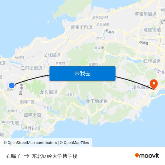 石嘴子 to 东北财经大学博学楼 map