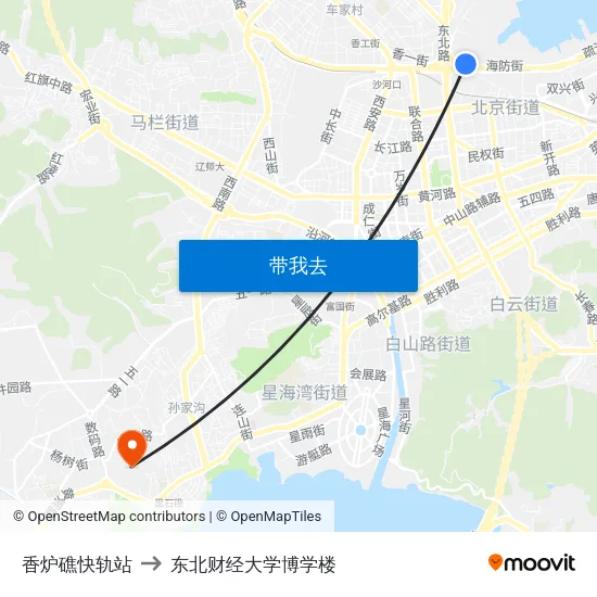 香炉礁快轨站 to 东北财经大学博学楼 map