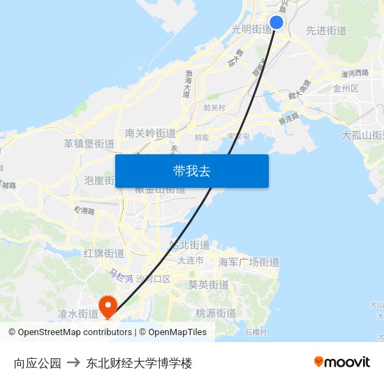 向应公园 to 东北财经大学博学楼 map
