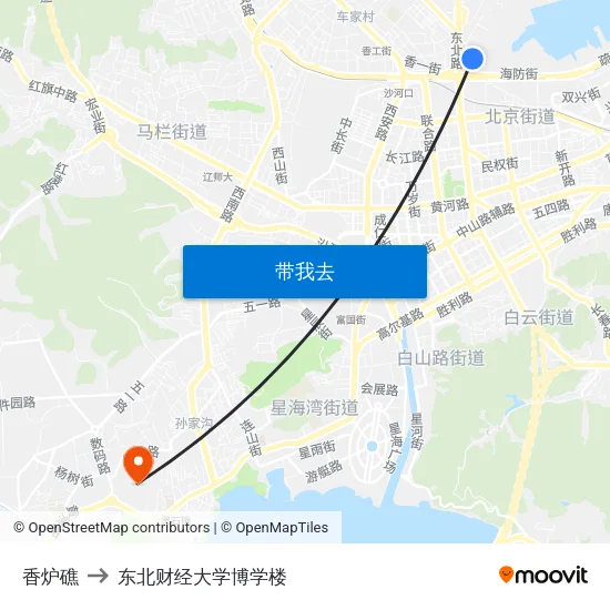 香炉礁 to 东北财经大学博学楼 map