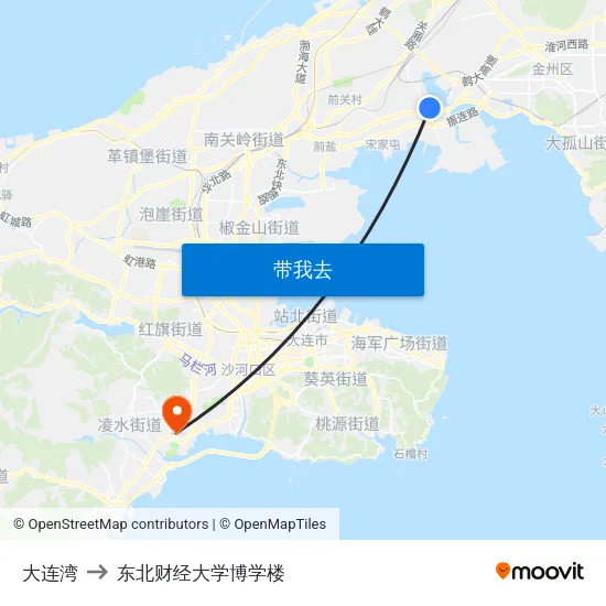 大连湾 to 东北财经大学博学楼 map