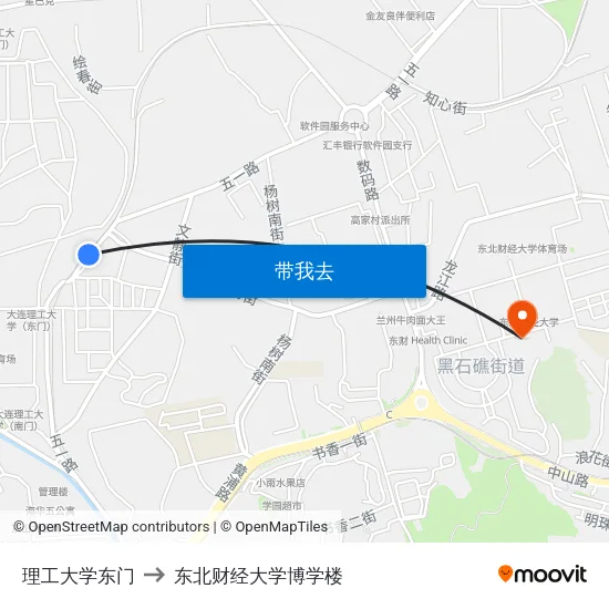 理工大学东门 to 东北财经大学博学楼 map