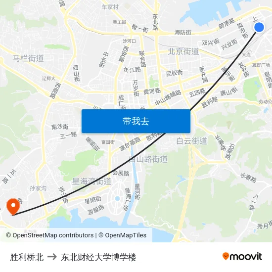 胜利桥北 to 东北财经大学博学楼 map