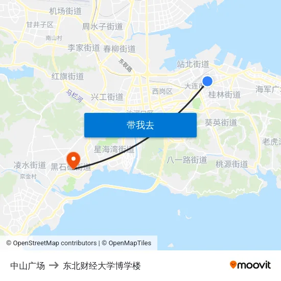 中山广场 to 东北财经大学博学楼 map