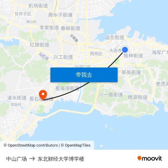 中山广场 to 东北财经大学博学楼 map