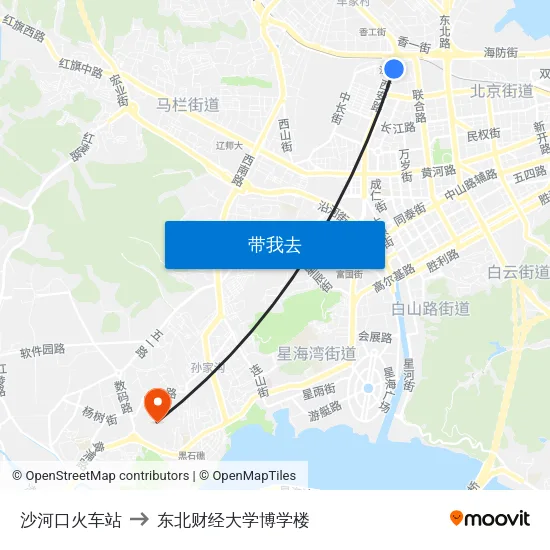沙河口火车站 to 东北财经大学博学楼 map