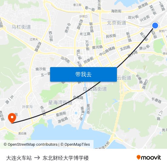 大连火车站 to 东北财经大学博学楼 map