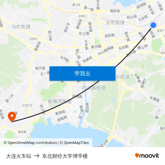大连火车站 to 东北财经大学博学楼 map