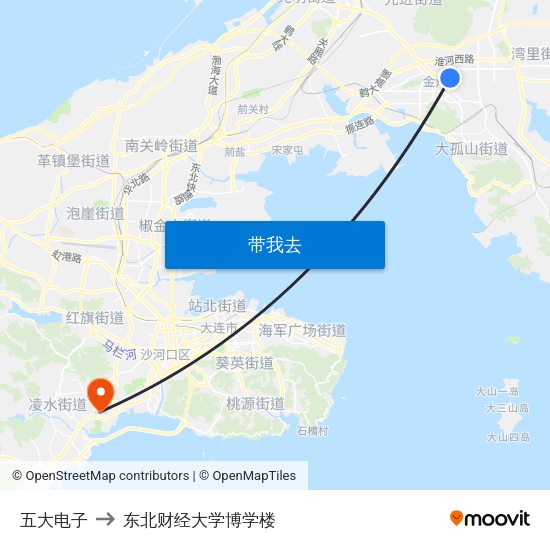 五大电子 to 东北财经大学博学楼 map