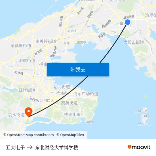 五大电子 to 东北财经大学博学楼 map