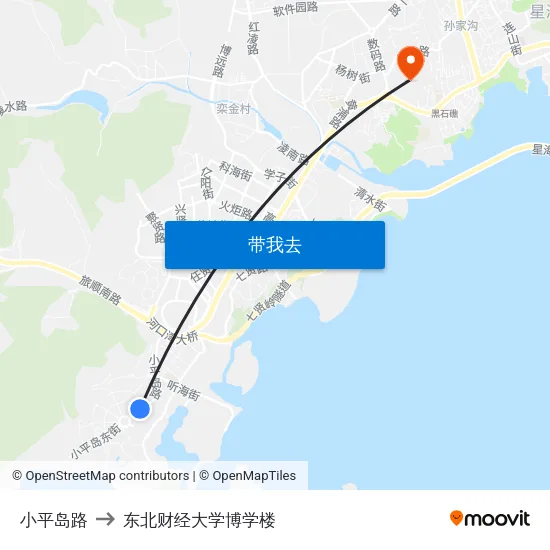 小平岛路 to 东北财经大学博学楼 map