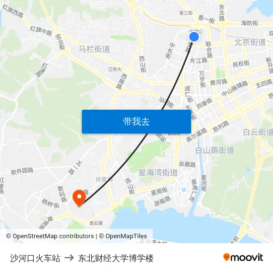 沙河口火车站 to 东北财经大学博学楼 map