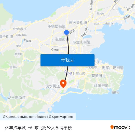 亿丰汽车城 to 东北财经大学博学楼 map