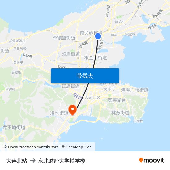 大连北站 to 东北财经大学博学楼 map