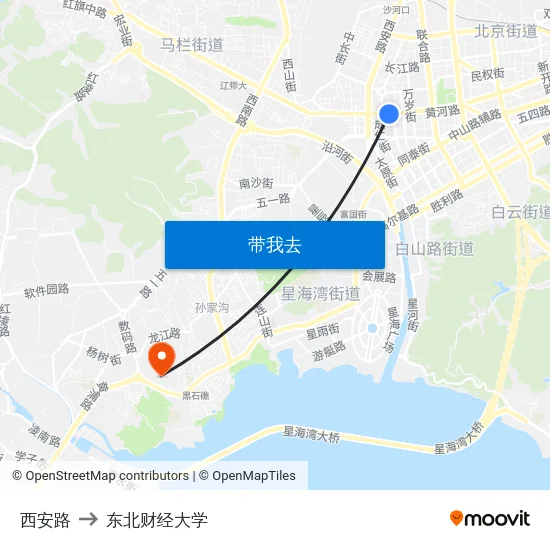 西安路 to 东北财经大学 map