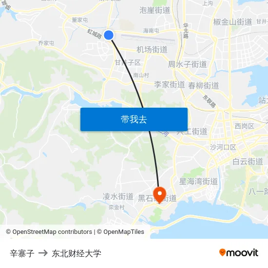 辛寨子 to 东北财经大学 map
