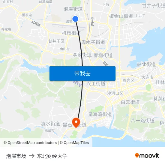 泡崖市场 to 东北财经大学 map