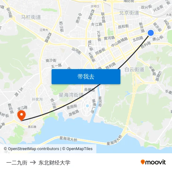 一二九街 to 东北财经大学 map