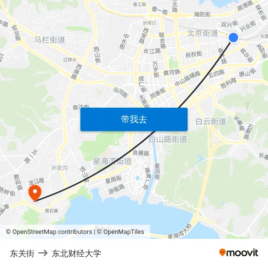 东关街 to 东北财经大学 map
