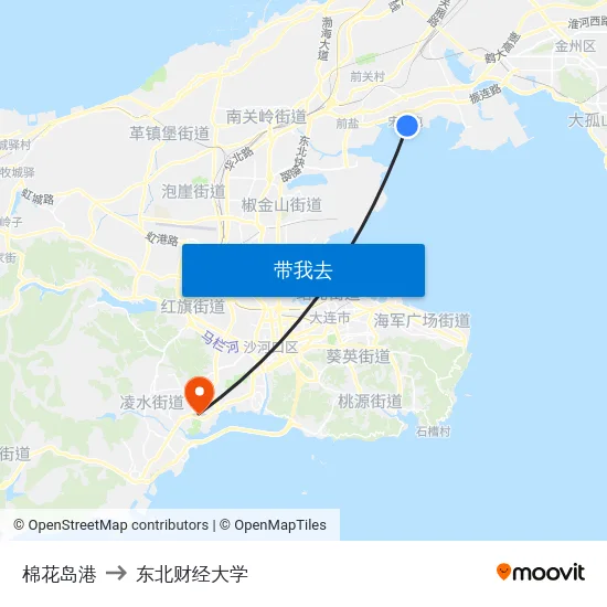 棉花岛港 to 东北财经大学 map