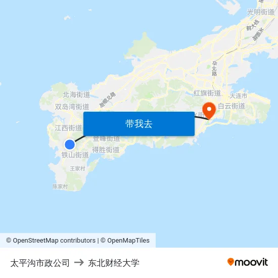 太平沟市政公司 to 东北财经大学 map