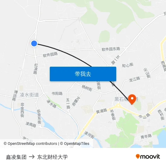 鑫凌集团 to 东北财经大学 map
