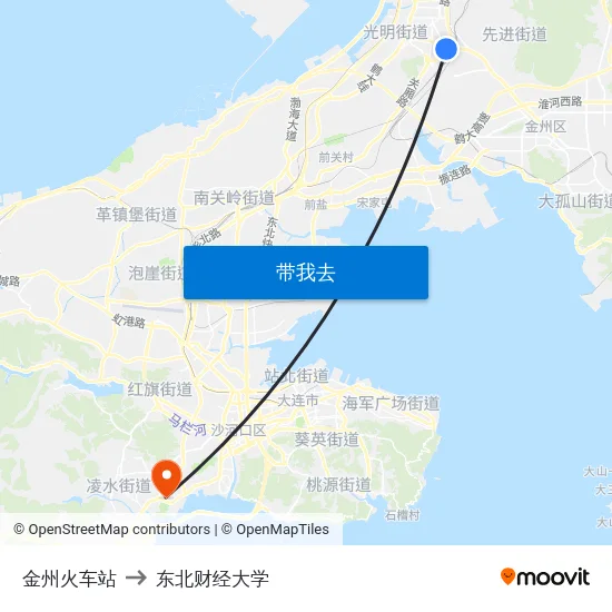 金州火车站 to 东北财经大学 map