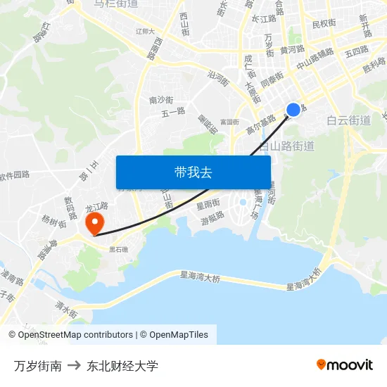 万岁街南 to 东北财经大学 map