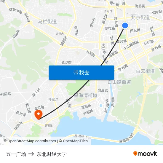 五一广场 to 东北财经大学 map