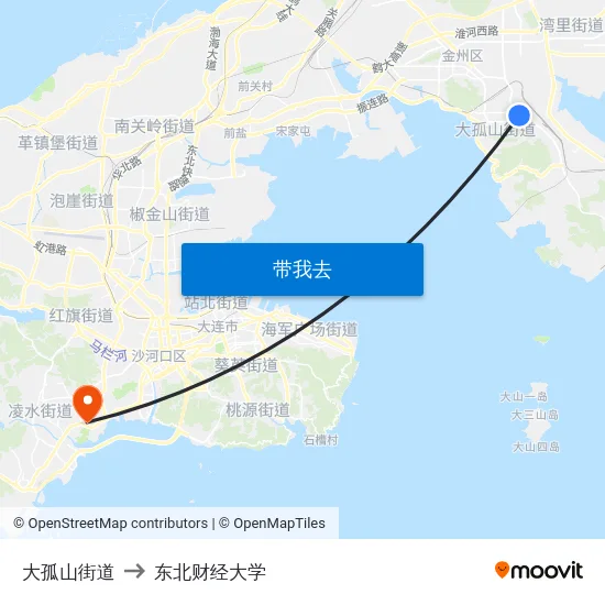 大孤山街道 to 东北财经大学 map