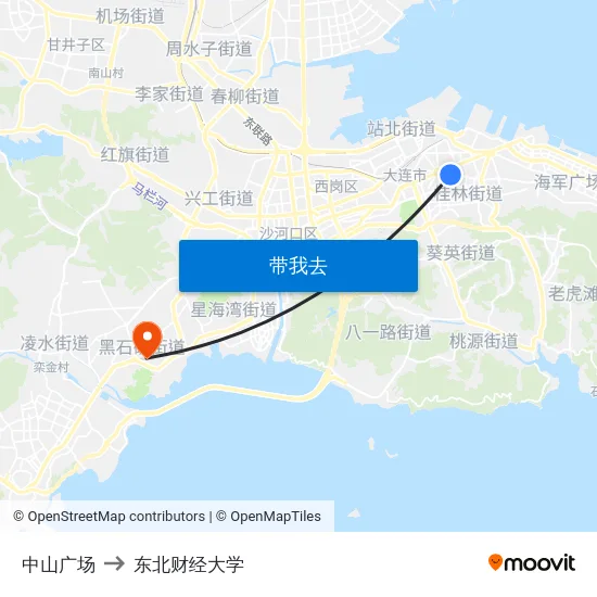 中山广场 to 东北财经大学 map
