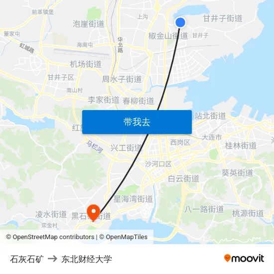 石灰石矿 to 东北财经大学 map