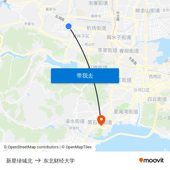 新星绿城北 to 东北财经大学 map