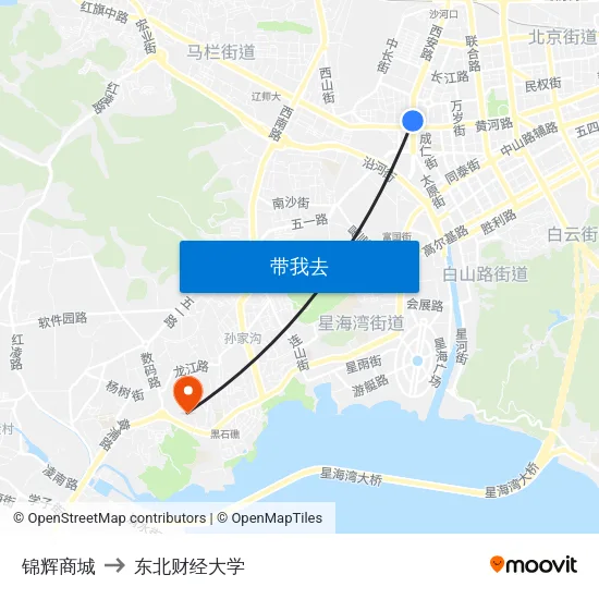 锦辉商城 to 东北财经大学 map