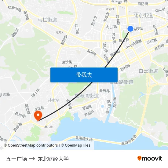 五一广场 to 东北财经大学 map