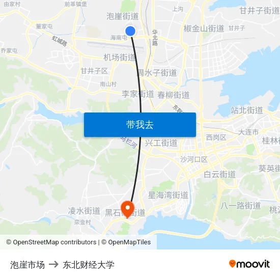 泡崖市场 to 东北财经大学 map