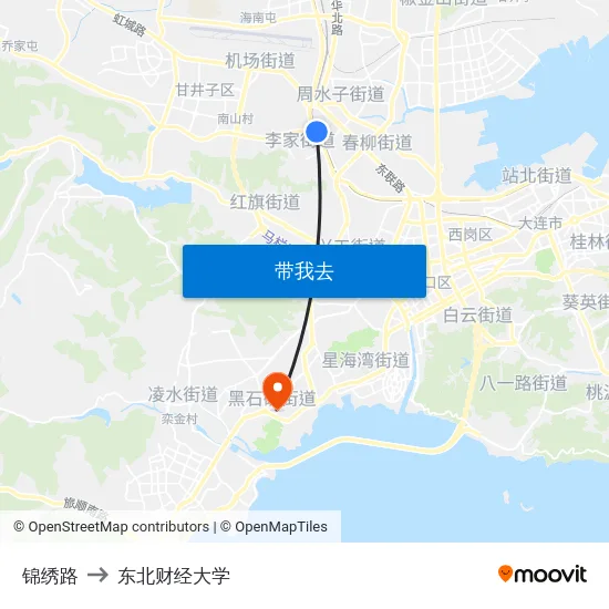 锦绣路 to 东北财经大学 map