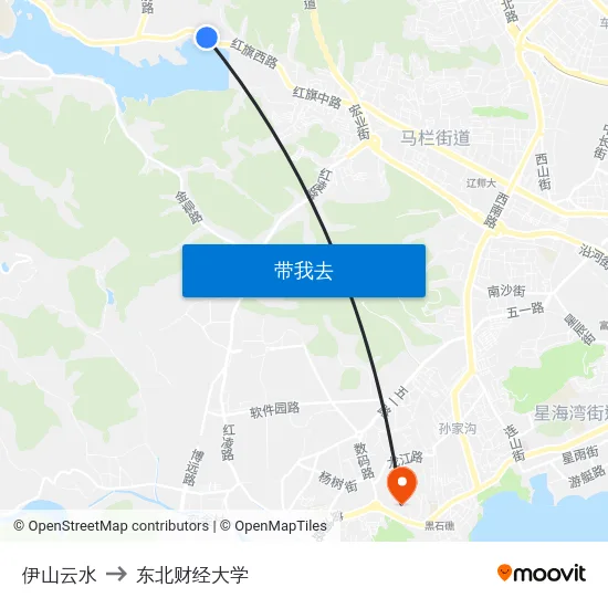 伊山云水 to 东北财经大学 map