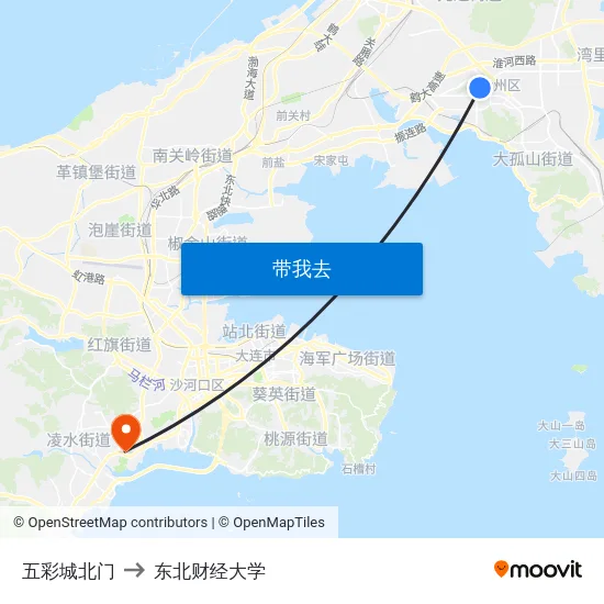 五彩城北门 to 东北财经大学 map