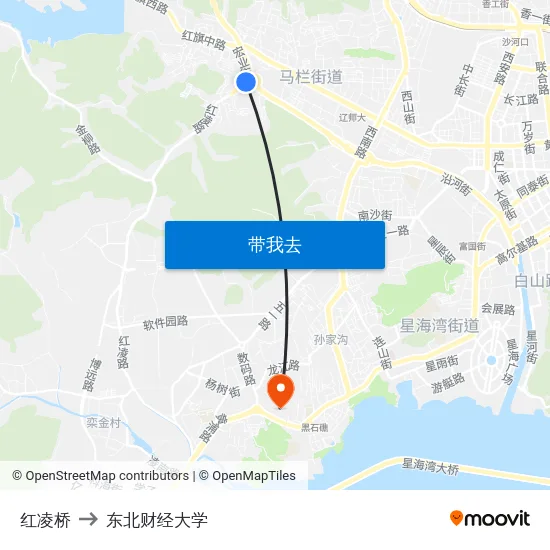 红凌桥 to 东北财经大学 map