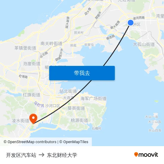 开发区汽车站 to 东北财经大学 map