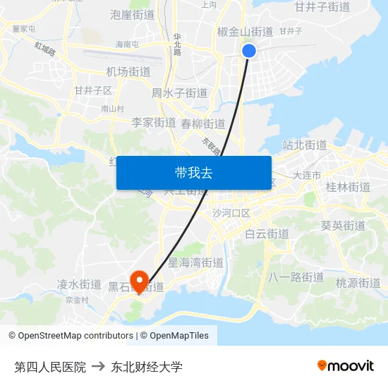 第四人民医院 to 东北财经大学 map