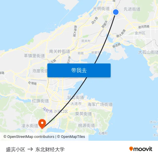 盛滨小区 to 东北财经大学 map