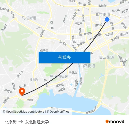 北京街 to 东北财经大学 map
