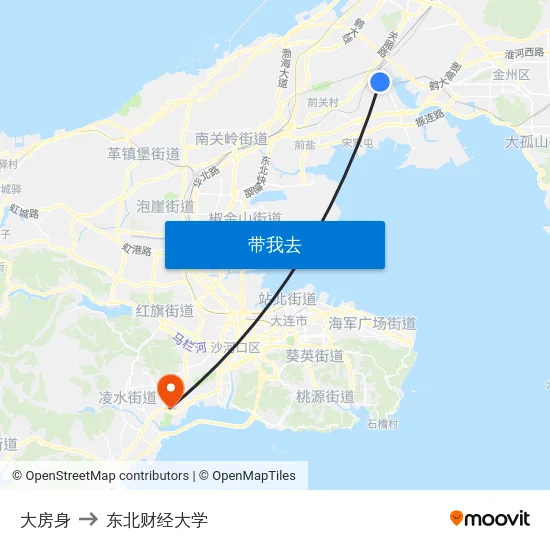 大房身 to 东北财经大学 map